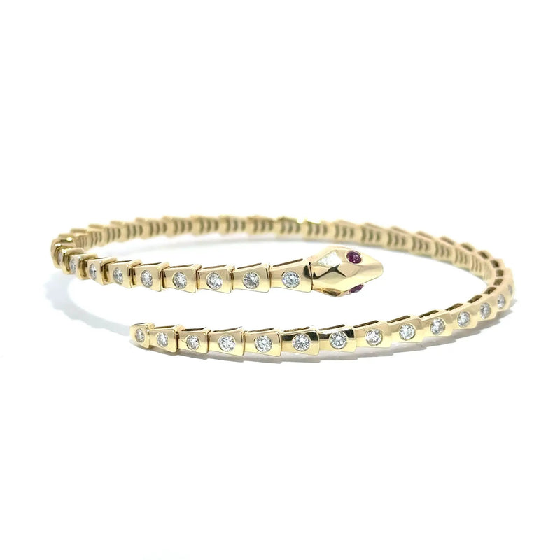 Le Beau Serpent, 14K Yellow Gold & Diamonds Snake Bangle