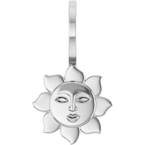 Silver sun face pendant with celestial rays in fine jewelry style.