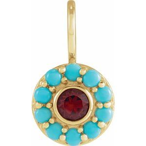 Natural Mozambique Garnet & Natural Turquoise Halo-Style Charm