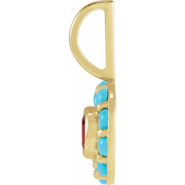 Natural Mozambique Garnet & Natural Turquoise Halo-Style Charm
