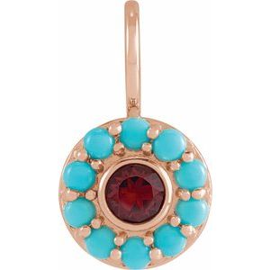 Natural Mozambique Garnet & Natural Turquoise Halo-Style Charm