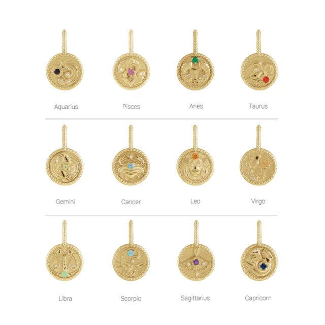 Zodiac Charm Pendant with Natural Diamond & Natural Gemstones