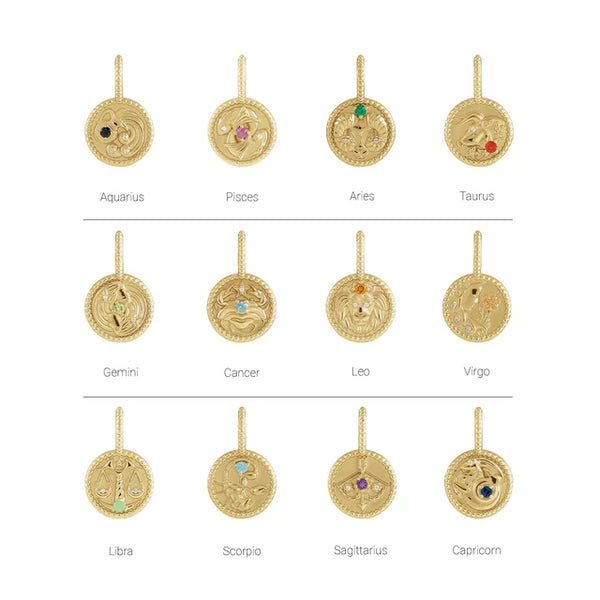 Zodiac Charm Pendant with Natural Diamond & Natural Gemstones