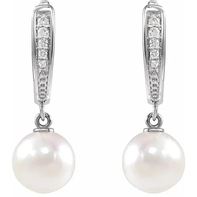 Cascade de Fontainebleau, White Pearl & Diamond Earrings