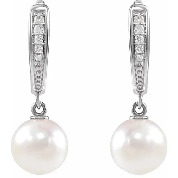 Cascade de Fontainebleau, White Pearl & Diamond Earrings
