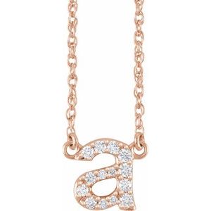 Rose gold initial 'a' pendant necklace with diamond accents