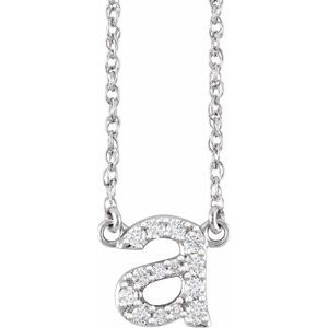 Diamond-encrusted lowercase letter 'a' pendant on a silver chain
