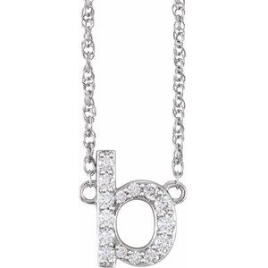Silver-toned necklace featuring a diamond-encrusted letter B pendant
