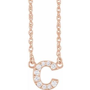 Rose gold necklace featuring a diamond-encrusted letter C pendant