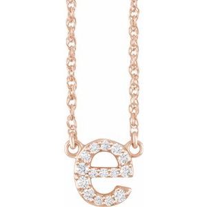 Rose gold initial E pendant necklace featuring sparkling lab-grown diamonds.