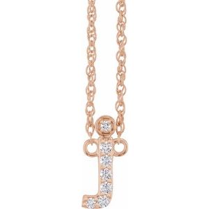 Rose gold initial J pendant necklace adorned with sparkling diamonds