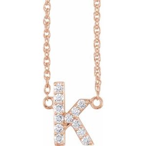 Rose gold initial K pendant necklace embellished with shimmering diamonds
