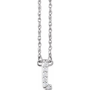 Silver initial L pendant necklace adorned with shimmering lab-grown diamonds