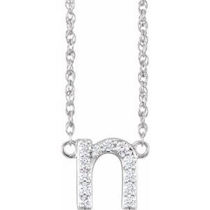 Silver initial N pendant necklace encrusted with small diamonds