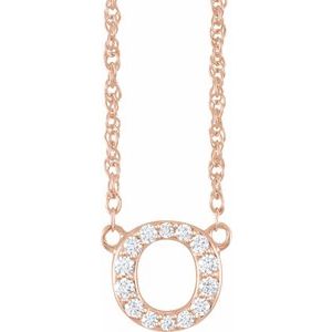 Rose gold initial O pendant necklace with sparkling lab-grown diamonds