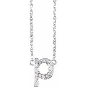 Diamond-encrusted letter P pendant on a silver chain