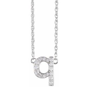 Silver lowercase letter q pendant necklace with shimmering pavé diamonds