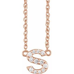 Rose gold initial S pendant necklace featuring sparkling pavé diamonds.