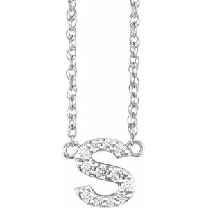 Silver letter S initial pendant necklace with sparkling pavé diamonds.