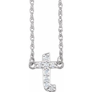 Silver letter T pendant necklace encrusted with sparkling diamonds.
