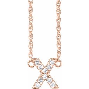 Rose gold initial X pendant necklace featuring lab-grown diamonds