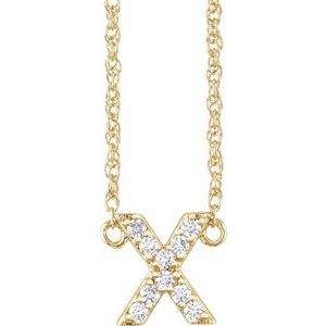 Gold letter X pendant necklace with sparkling pavé diamonds