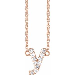 Rose gold initial Y pendant necklace with sparkling lab-grown diamonds