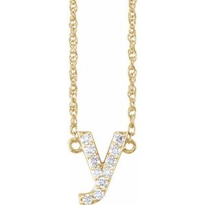Gold initial Y necklace with small diamonds on a fine gold chain