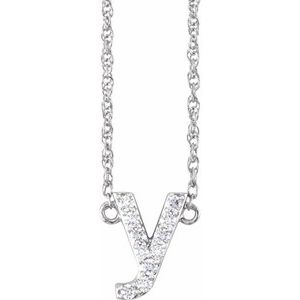 Silver initial Y pendant necklace featuring pavé diamonds