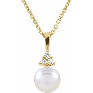 Cultured White Akoya Pearl & Natural Diamonds Necklace