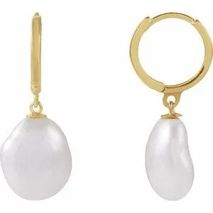 Éclat de Fontainebleau, White Pearl 14K Gold Hoop Earrings