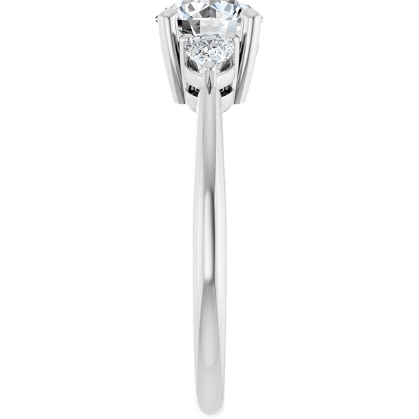 Side view of a lab-grown diamond engagement ring in a polished white gold setting