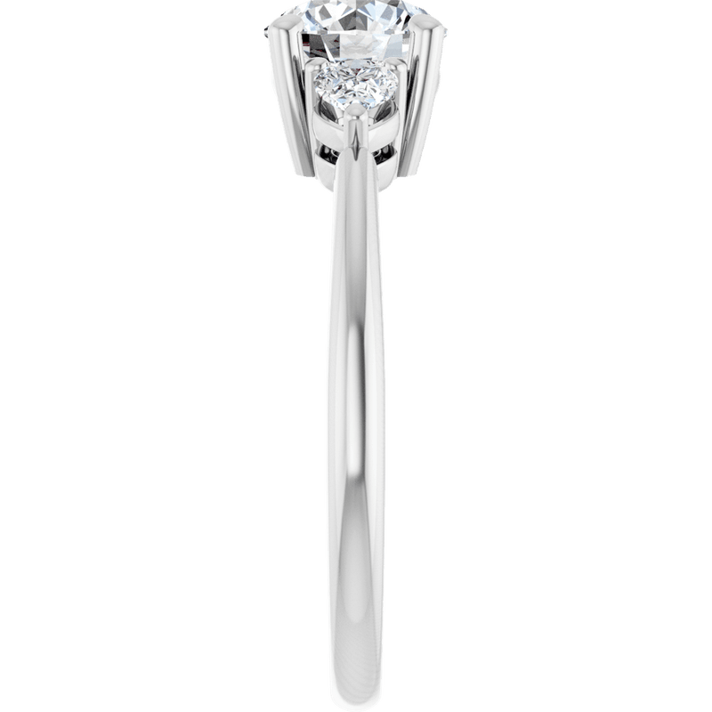 Side view of a lab-grown diamond engagement ring in a polished white gold setting