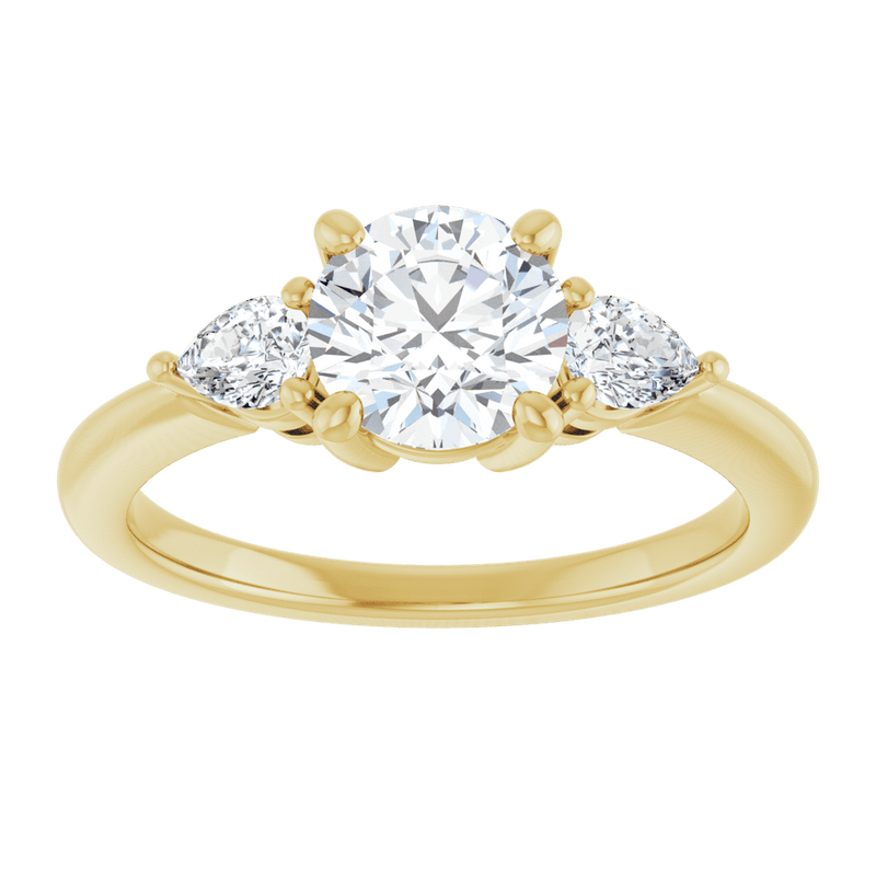 Three-stone lab-grown diamond engagement ring in polished yellow gold