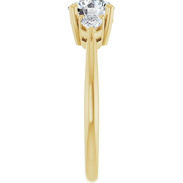 Side view of a yellow gold engagement ring with a round lab-grown diamond