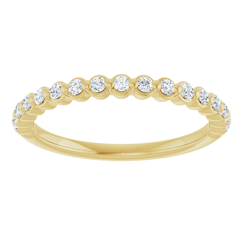 Elegant 14k yellow gold eternity ring featuring round brilliant cut lab-grown diamonds.