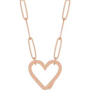 Rose gold chain necklace with a large open heart pendant