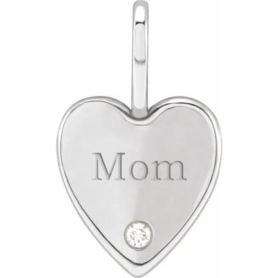 Natural Diamond Engraved Mom Heart Charm Pendant