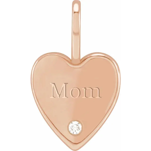 Natural Diamond Engraved Mom Heart Charm Pendant