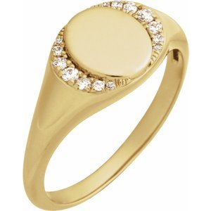Engravable Signet Ring with Natural Diamonds