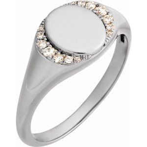 Engravable Signet Ring with Natural Diamonds