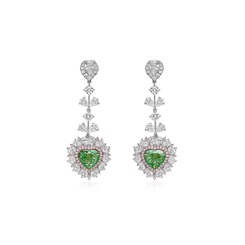 La Marquise №5, Natural Diamonds and Natural Fancy Green & Pink Diamonds Earrings