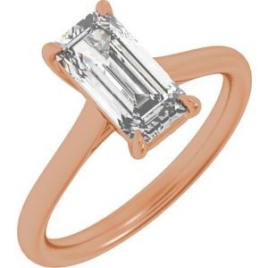 Elongated Emerald Cut Diamond Solitaire Engagement Ring