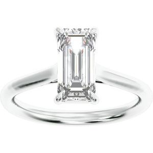 Elongated Emerald Cut Diamond Solitaire Engagement Ring