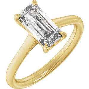 Elongated Emerald Cut Diamond Solitaire Engagement Ring