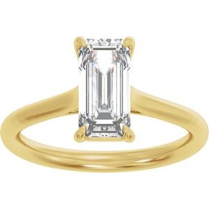 Elongated Emerald Cut Diamond Solitaire Engagement Ring