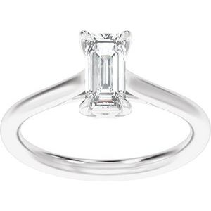 Elongated Emerald Cut Diamond Solitaire Engagement Ring