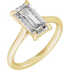 Elongated Emerald Cut Diamond Solitaire Engagement Ring