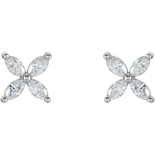 Les Petites Fleurs, Natural Diamond Cluster Marquise Earrings