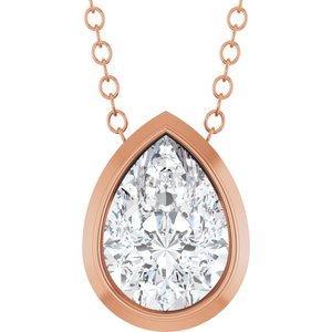 Pear-shaped lab-grown diamond pendant in a rose gold bezel setting on a delicate chain.